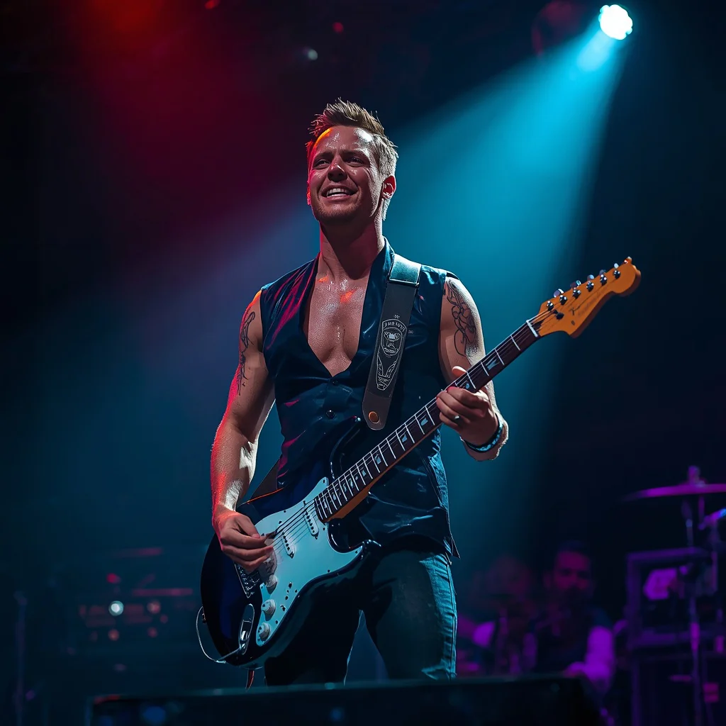 A Confident Male Musician Performing on a Spotlighted Stage | Trending AI prompts for men — AI image prompt